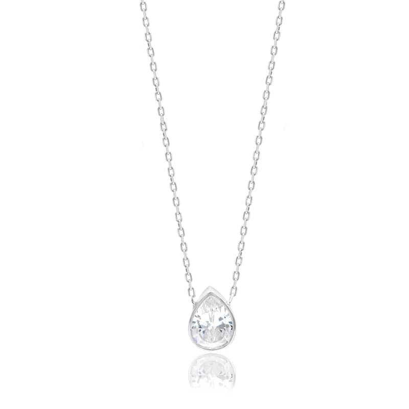 SHYMI Mini Bezel Solitaire Necklace - Silver Pear - White