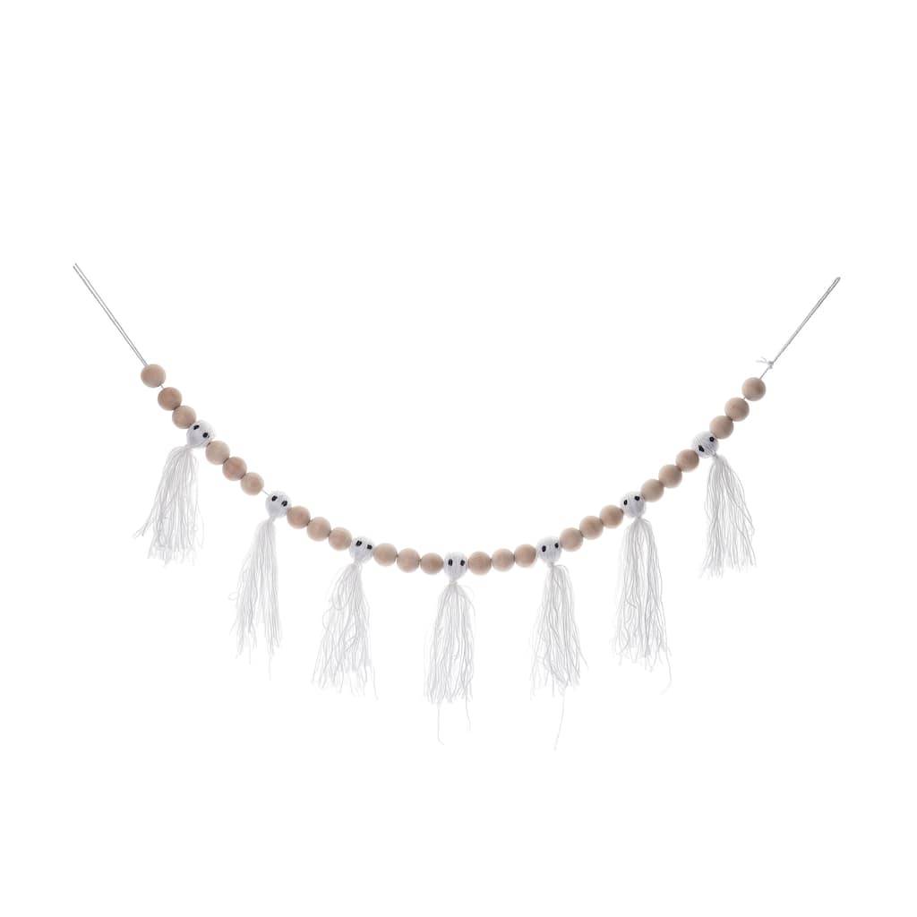 Transpac Wood 37.8 in. Multicolor Halloween Ghost Tassel Banner