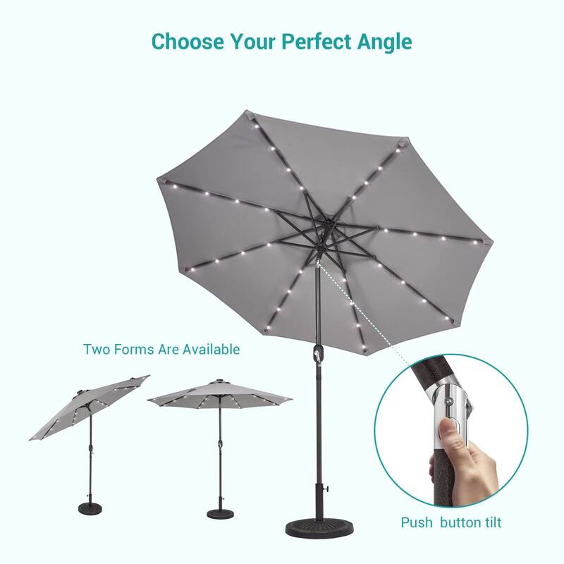 BONOSUKI 9ft Patio Solar Umbrella LED Patio Market Steel Tilt w/Crank
