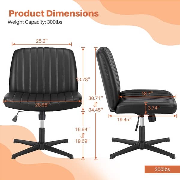 dimension image slide 7 of 10, Desk Chairs. Cross Legged Office Task Armless Wide Vanity Makeup Chair Computer Chairs for Home Office