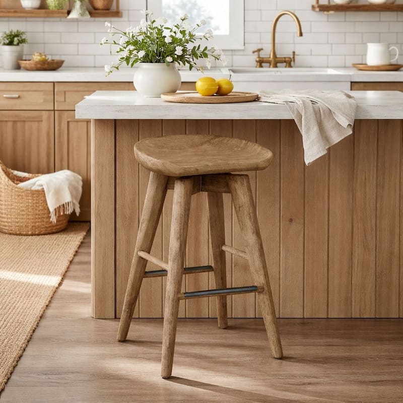 Bali Backless Wood Swivel Barstool