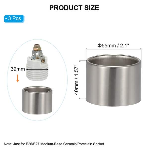 dimension image slide 3 of 6, Light Socket Shade Ring, Medium Base Ceramic Socket with Thread