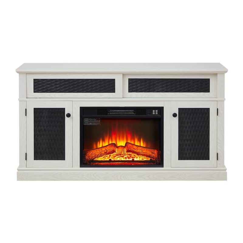 Embossed Pattern TV Stand for TVs Up to 65", Fireplace TV Stand with Storage Cabinet