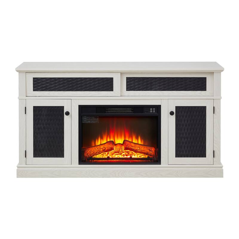 Modern Fireplace TV Stand with Sliding Door, Open and Closed Storage Space, for Living Rooms and Bedrooms, White