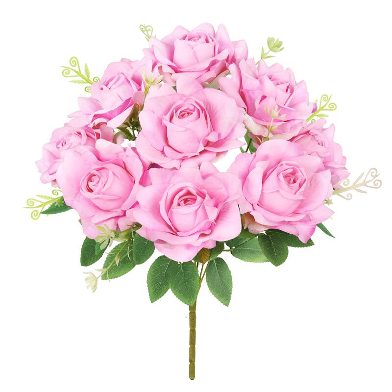 Set of 2 Pink Artificial Gardenia Rose Flower Stem Bush Bouquet 17in - 17" L x 11" W x 11" DP - Pink - 17" L x 11" W x 11" DP