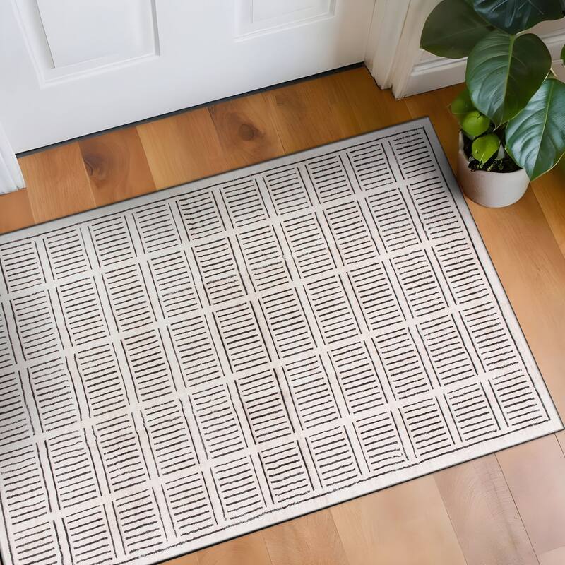 World Rug Gallery Bohemian Stripe Lines Washable Non Slip Area Rug