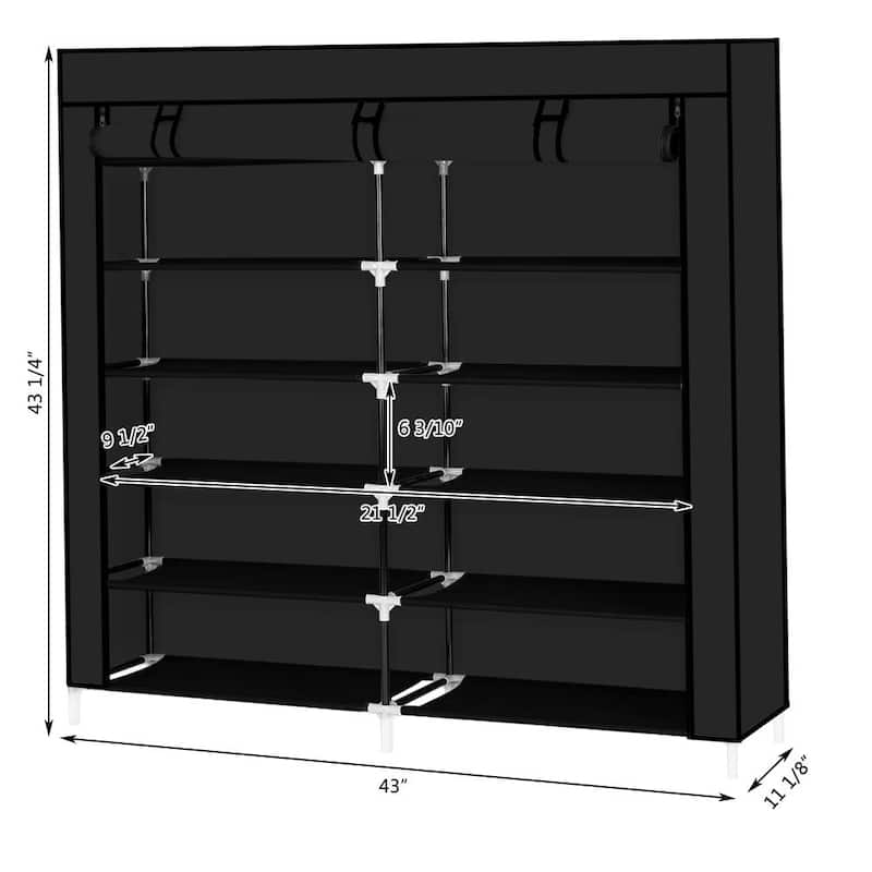 7 Tiers Portable Shoe Rack Closet Fabric Cover Shoe Storage Organizer Cabinet,Black