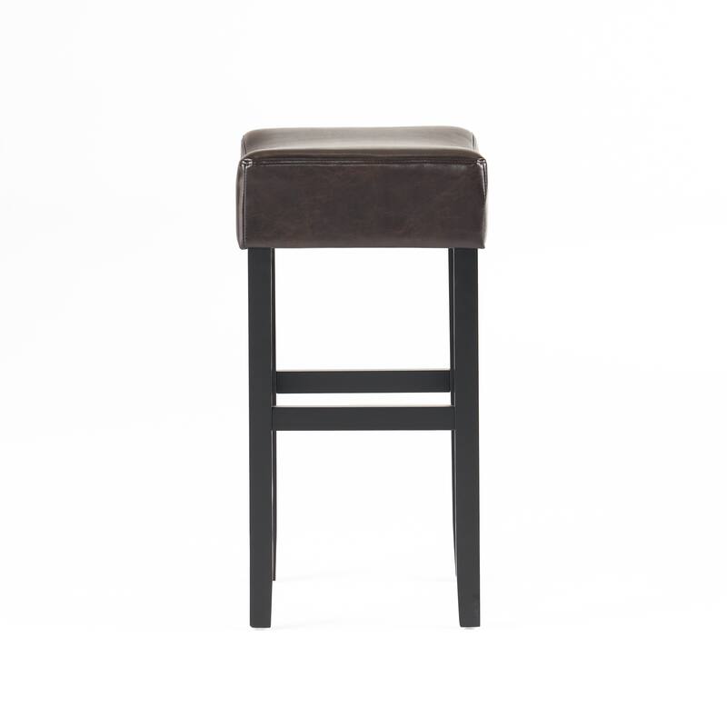 Roomfitters 30" Bonded Leather Backless Bar Stools, Set of 2 Counter Height Chairs with Wood Legs, Brown