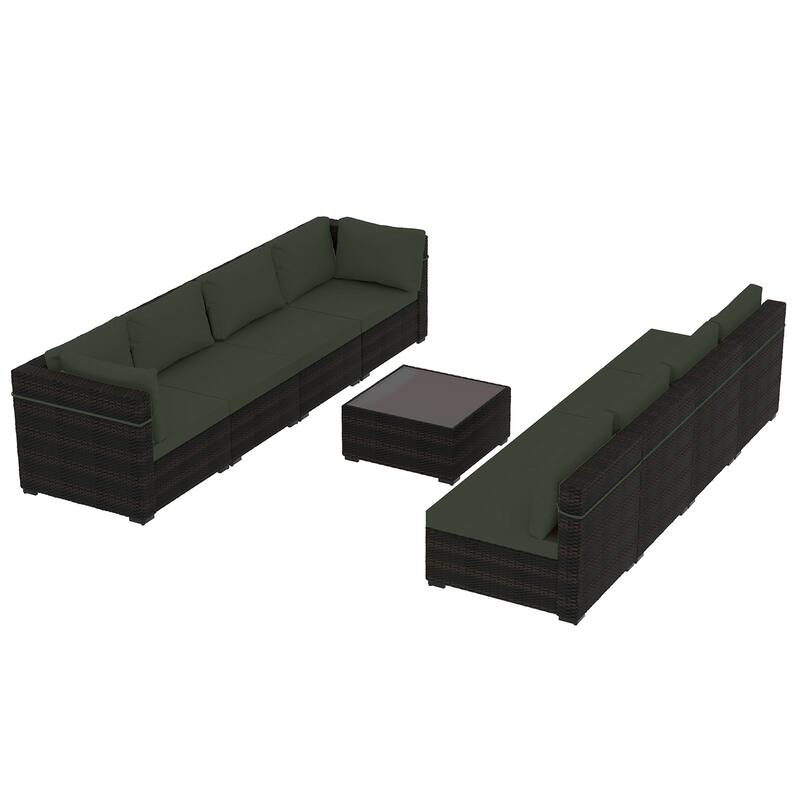 Patio Watcher Outdoor 8 Seater Rattan Sectional Set with Cusions and Coffe Table