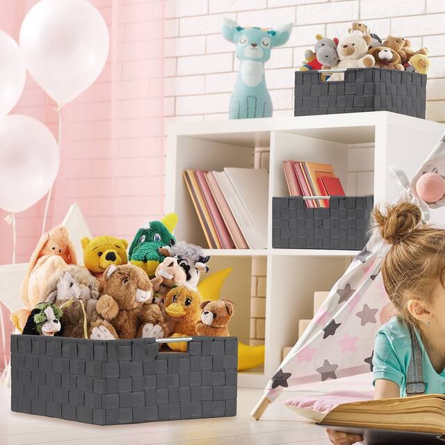 Storage Box Woven Basket Bin Container Tote Cube Organizer Set Stackable Shelf Organizer Built-in Carry Handles (9-Piece)