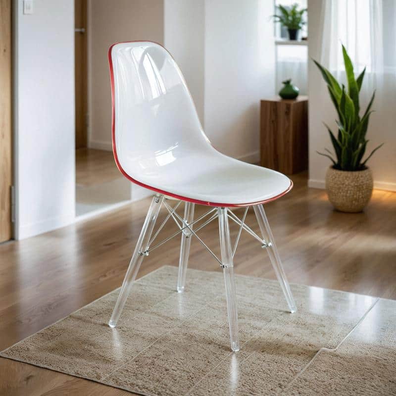 Dover Modern Acrylic Accent Side Chair with Eiffel-Style Legs for Dining Room, Kitchen, Office, or Indoor/Outdoor Seating