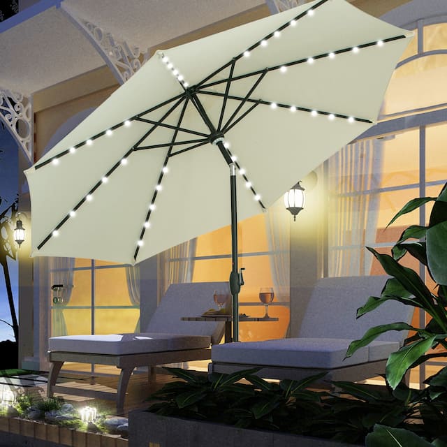 Ainfox 10ft Patio Umbrella with Lights Outdoor Solar Umbrella - Offwhite