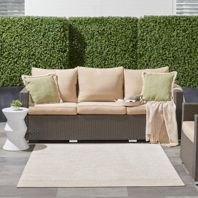 Nourison Essentials Solid Contemporary Indoor/Outdoor Area Rug - 5' Square - Ivory Beige