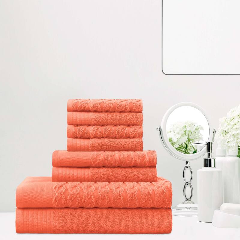 Turkish Cotton 8 Piece Herringbone and Solid Towel Set by Superior - Emberglow