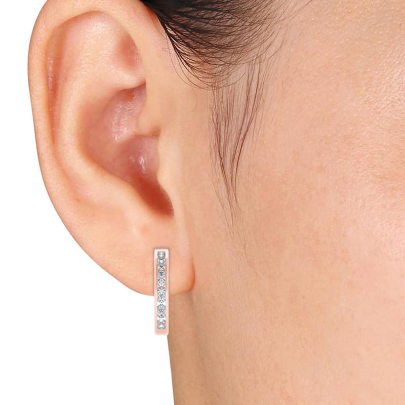 1/6ct TDW Diamond Hoop Earrings in 10k Rose Gold for Women