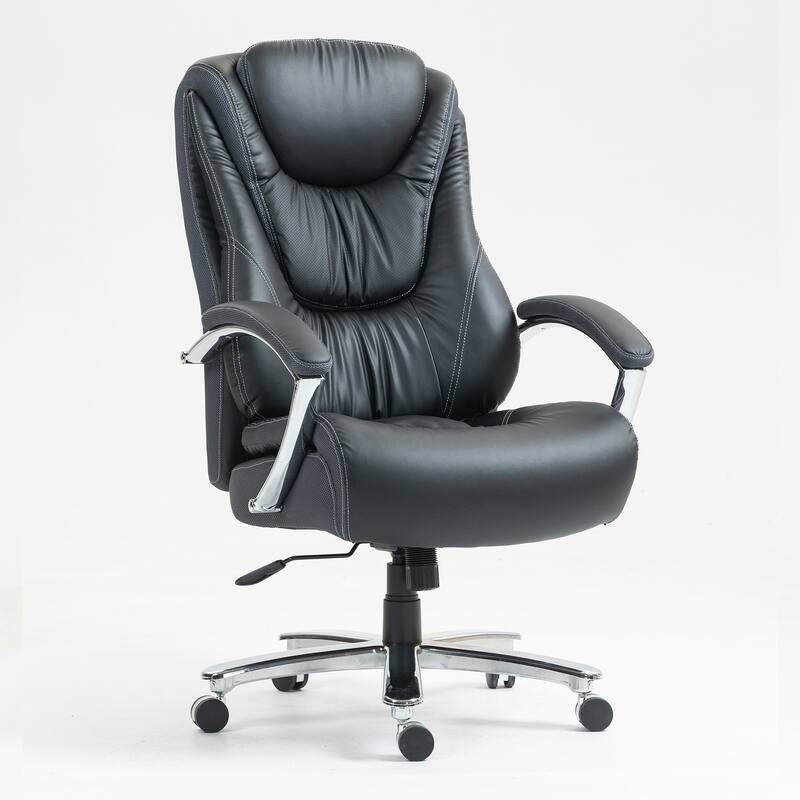 Modern PU Leather Executive Office Chair with High Backrest and Adjustable Height, for Home Offices - Black