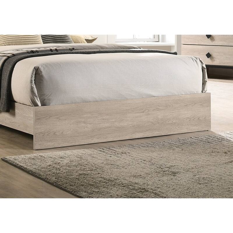 Contemporary Queen Size Bed with Gray V-Design Headboard and Rubberwood Frame