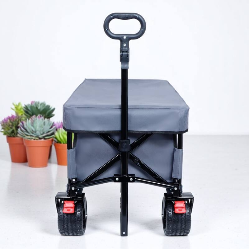 Foldable Handcart with Roof – Expandable Tailgate, 360° Swivel Wheels – Ideal for Beach, Camping, Gardening, and Shopping