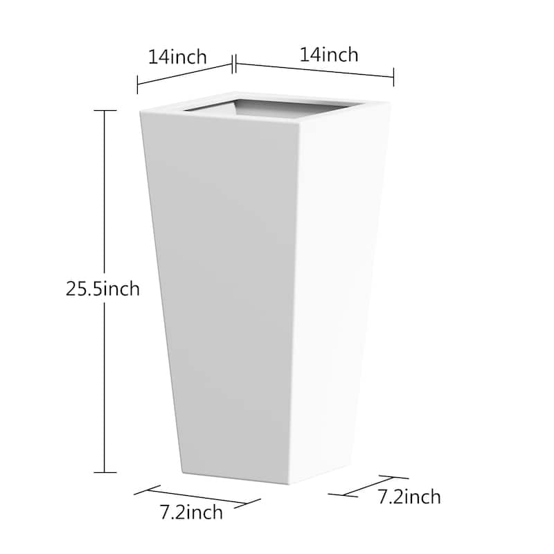 25" H Tall Metal Tapered Planter - Large Outdoor & Indoor Garden Plant Pot with Drainage Hole and Rubber Plug