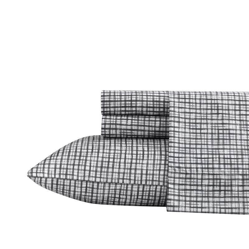 Kenneth Cole Printed 4 Piece Sheet Sets - Sketchy Check Grey - King