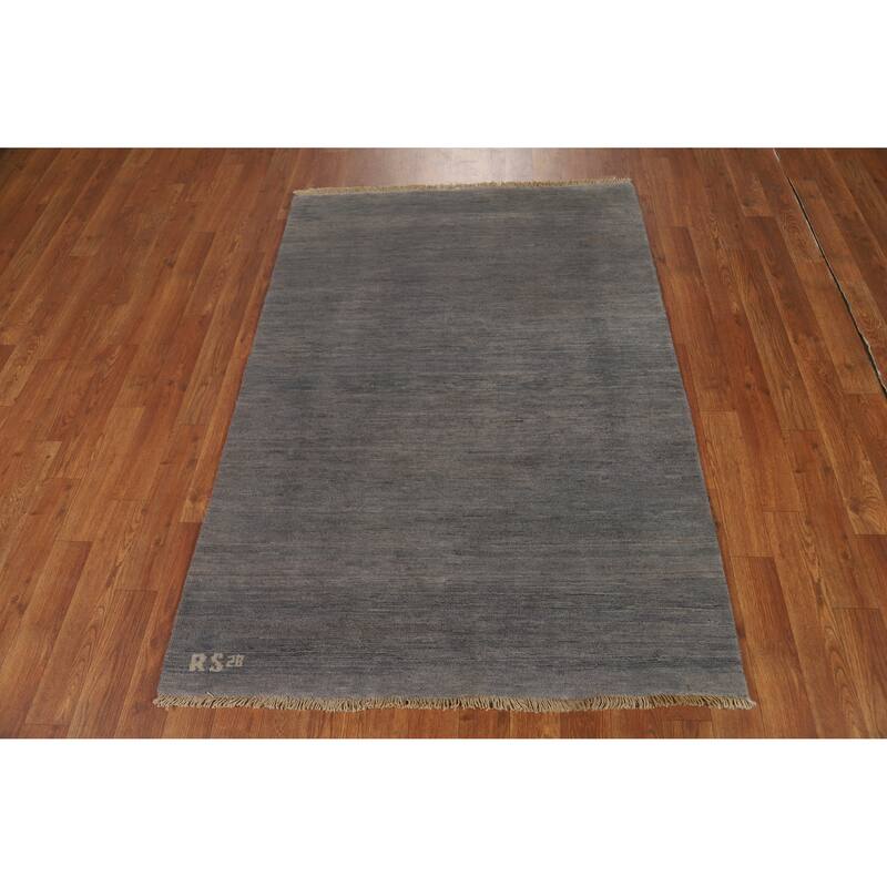 Modern Gray Gabbeh Oriental Rug Hand-Knotted Wool Carpet - 3'4" x 4'9"