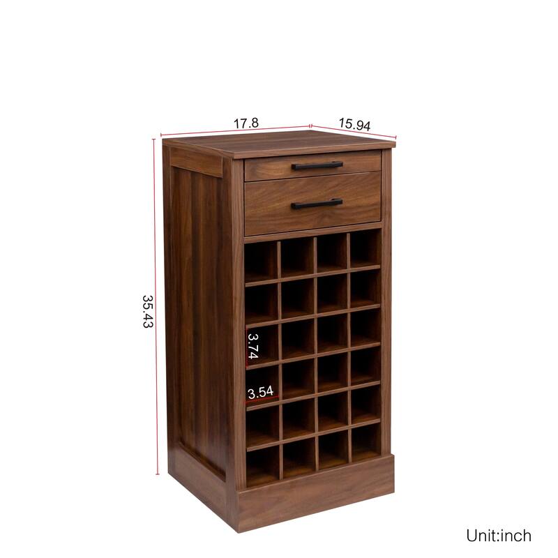 Anmytek Modern Tall Wine Cabinet with 24 Bottle Storage and Drawers Walnut Finish Industrial Bar Furniture