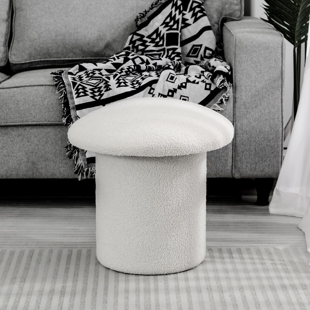 Adeco Mushroom Ottoman Teddy Velvet Foot Stool