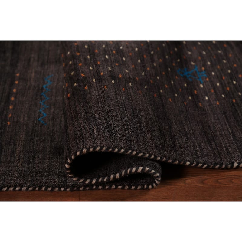 Brown Gabbeh Area Rug Handmade Tribal Wool Carpet - 8'1" x 9'8"