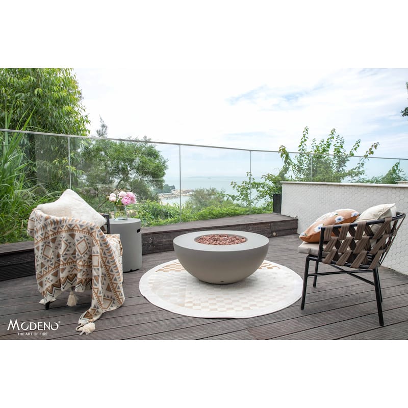 Modeno Roca 50,000 BTU Light Grey Concrete Propane Fire Table with Lava Rocks & Cover - 34 x 34 x 15