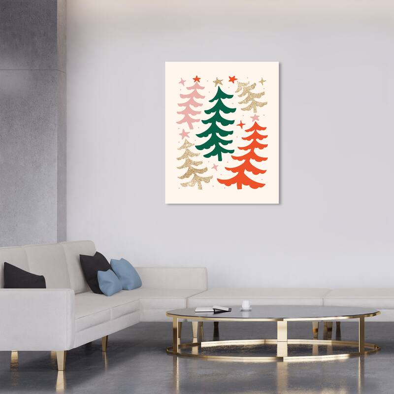 Wynwood Studio Canvas Holiday and Seasonal Dancing Pines Glitter Gold Modern & Contemporary Wall Art Canvas Print - 30 x 36