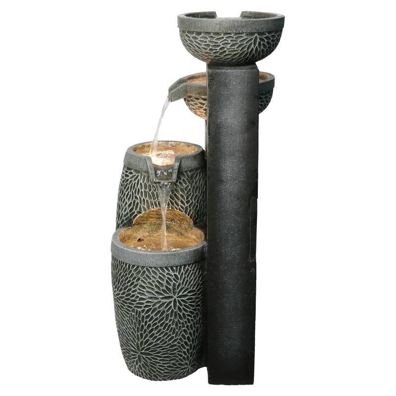 LED Cylindrical Cascading 3-Tier Outdoor Garden Water Fountain - 33.5"