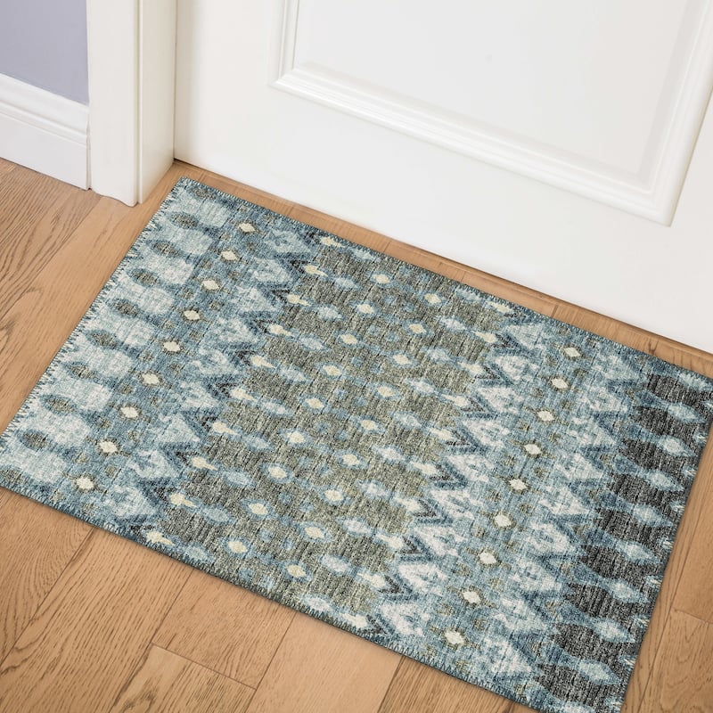 Machine Washable Indoor/ Outdoor Addison Bravado Geometric Ikat Rug - Moody - 1'8" x 2'6"
