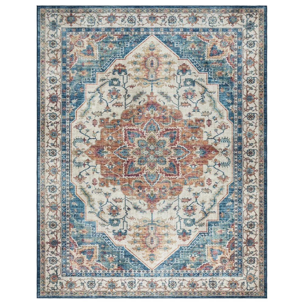 Gertmenian Crystal Print Washable Digital Printed Flat Pile Polyester Slip Resistant Area Rug Collection