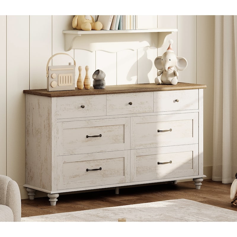 Kids Dresser with 7/8 Drawers for Bedroom, Wide Dresser for Kids Room - Antique White - 7-drawer