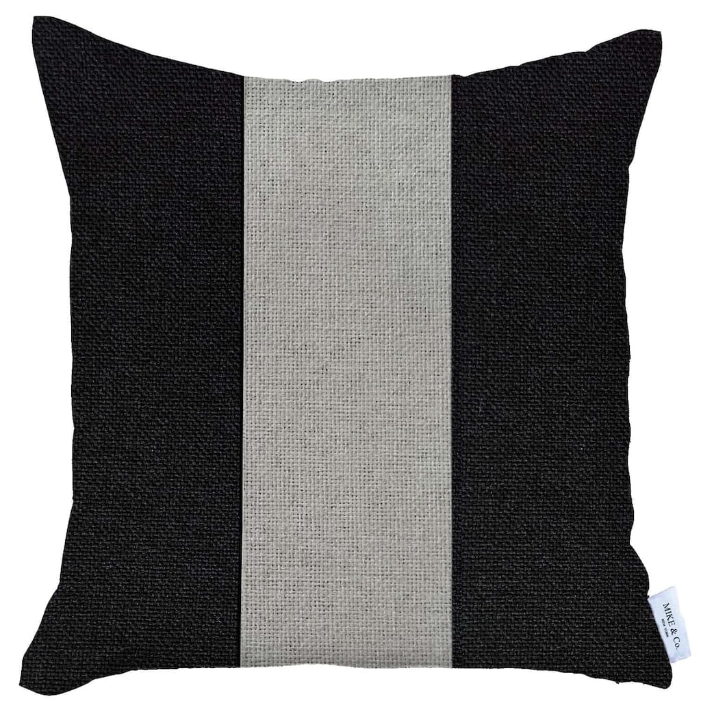 HomeRoots 18" X 18" Grey And Black Geometric Zippered Handmade Polyester Throw Pillow Cover