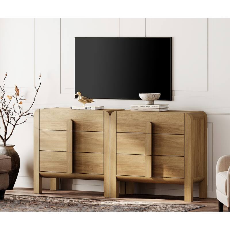 WAMPAT Modern Dresser TV Stand For Tvs Up To 75 Inch, Cruved Entertainment Center, Wood TV Console With Storage For Living Room