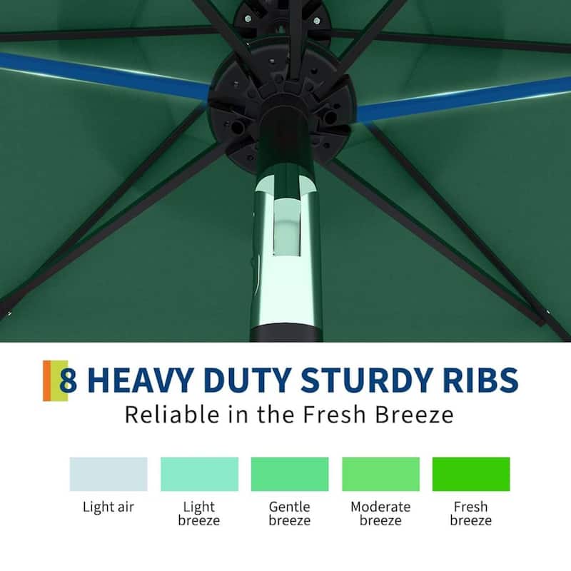 9 Ft Patio Umbrella with Solar Lights for Pool, Deck, Backyard