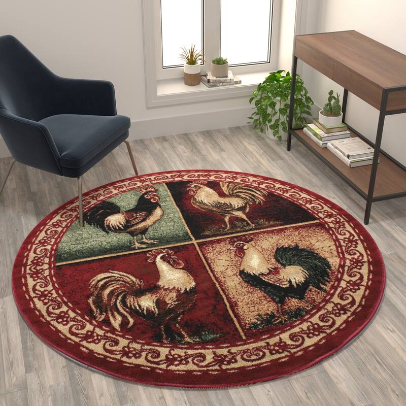 Rustic Cabin Style Vintage Rooster Themed Area Rug