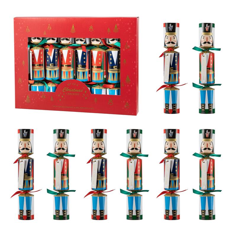 Glitzhome 8 Pack Christmas Nutcracker Party Crackers Favor Supplies with Gift Contents for Kids