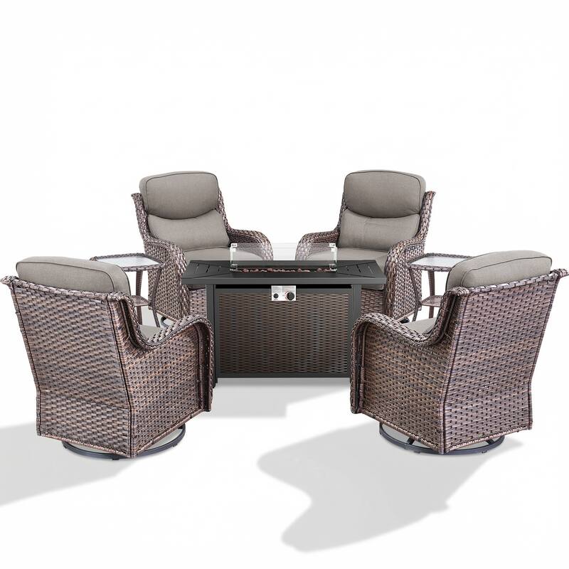 Pocassy 43" Fire Pit Table with Outdoor Swivel Chair Set