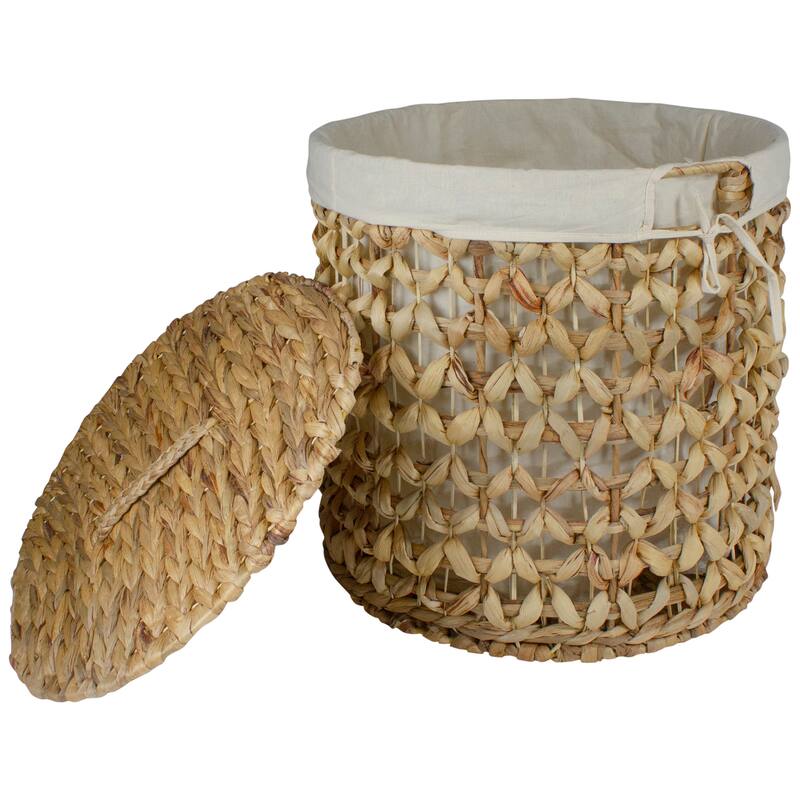 16" Natural Woven Laundry Hamper Basket with Cotton Liner and Lid