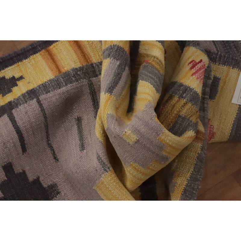 Hand Woven Oriental 100% Wool Carpet Southwestern Tribal Yellow & Gold Kilim Runner Rug - 5' 9'' X 2' 1''