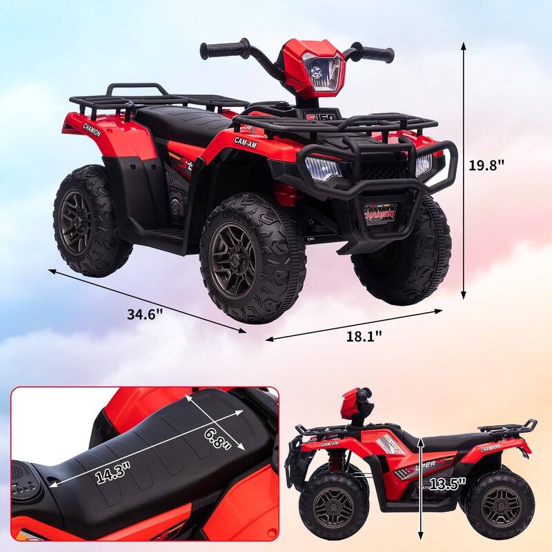 12V Battery-Operated Kids ATV, Dual Speed Adjustment, LED Light, Music, USB