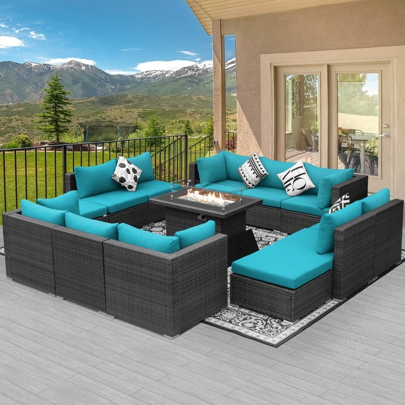 FINCATI 13 Piece Outdoor Patio Conversation Set with 43 Inch Fire Pit