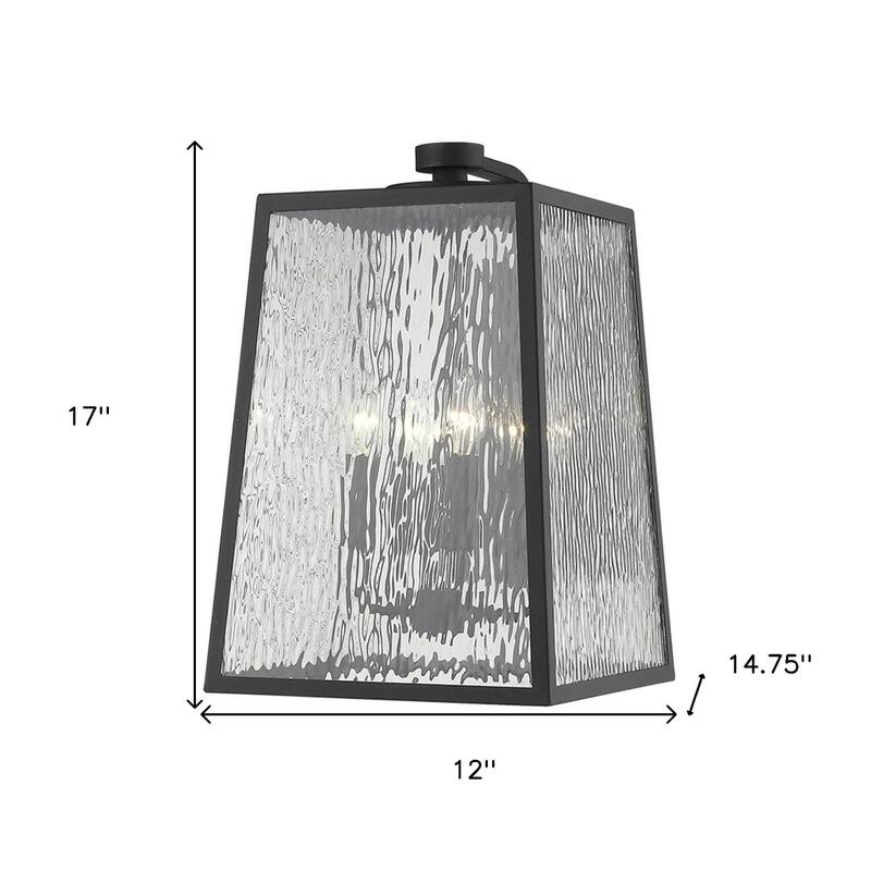 Black 4-Light Outdoor Wall Sconce with Seeded Glass Shade Garden Flush Mount Fixture - 17"