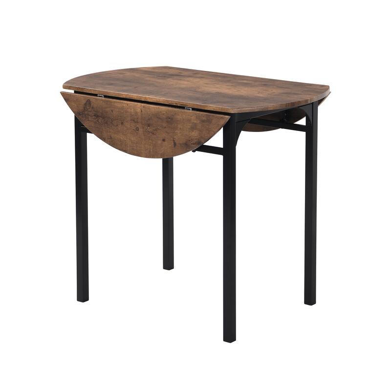 3-Piece Modern Round Dining Table Set Solid Wood Drop-Leaf Kitchen Table with 2 Chairs, Space-Saving Dining Set for Small Spaces