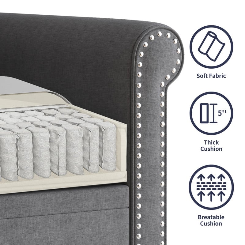 Mixoy 2 Piece Living Room Sofa Set with Rivet Design,Linen 3-Seater Sofa Couch,Loveseat Sofa/Single Sofa Chair