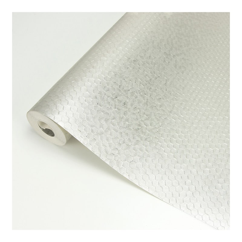 Brewster Carbon Platinum Honeycomb Geometric Wallpaper - 20.5 x 396 x 0.025