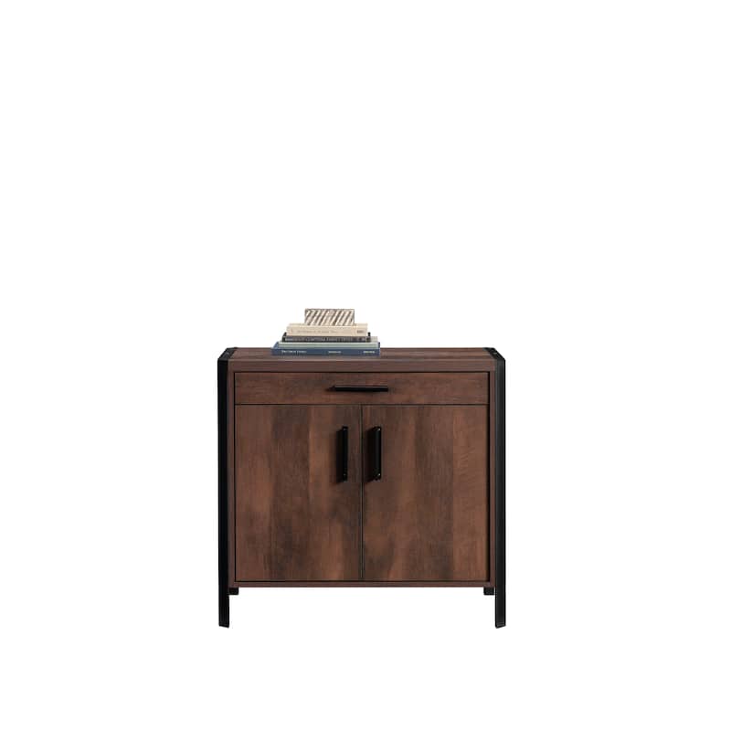 Wood Modern Library Base with Two-Door Cabinet and Drawner, Brown