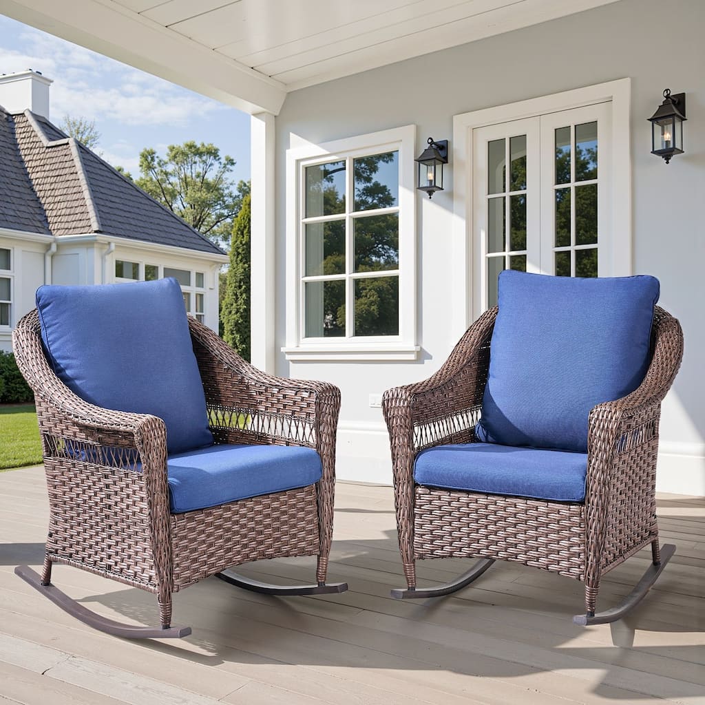 Pocassy Outdoor Wicker Rocking Chairs Sets of 2